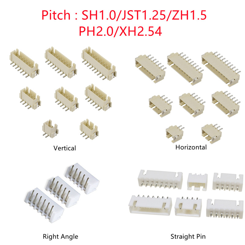 Male Female Header Pin - 10 peças sh/jst/zh/ph/xh passo 1.0mm 1.25mm