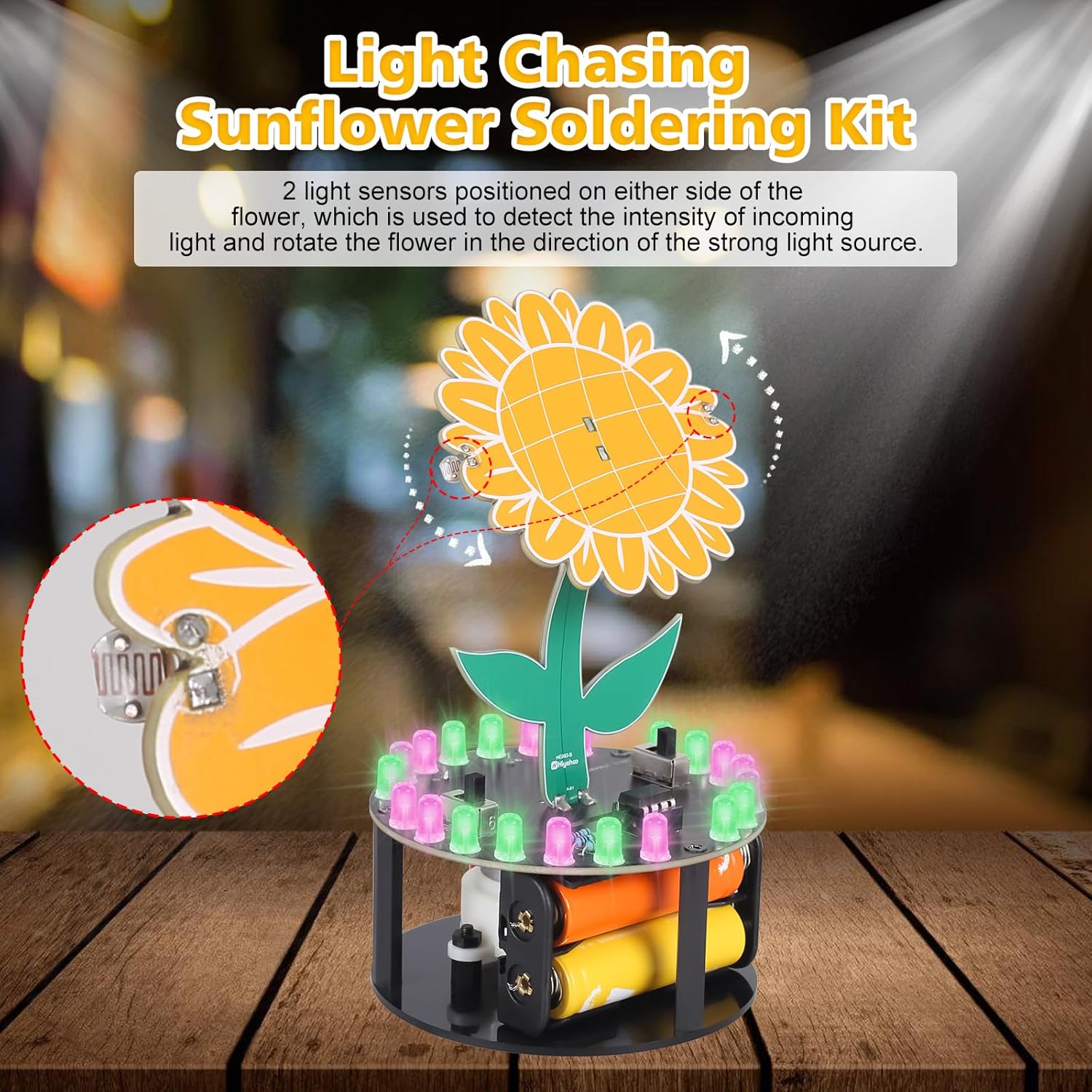 Luz perseguindo girassol kit d - Diy Electronics Kits For Adults avaliação e preço